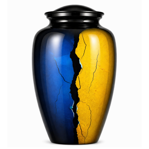 Hermosa urna funeraria de esmalte en blanco y negro para cenizas de adultos, con adhesivo decorativo. - Product Image 3