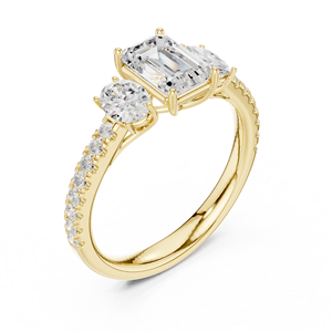 Anillo de Diamantes Cultivados en Laboratorio con Certificación IGI, Tres Piedras Ovaladas de Esmeralda, Axis Radiance, Oro 10K/14K/18K/Plata - Product Image 4
