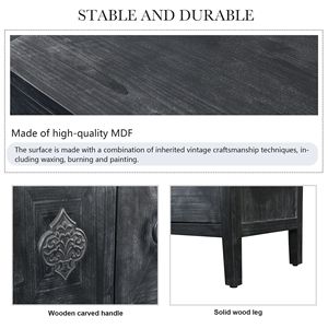 Mobile Antico a Quattro Ante con Maniglia Intagliata a Fiore per Soggiorno, Cucina o Corridoio (Nero) - Product Image 5