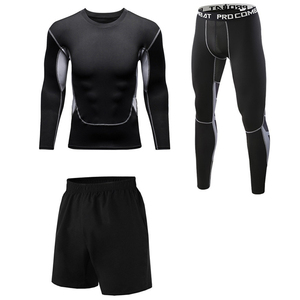 Ensemble de sport pour homme, noir, respirant, écologique, recyclable, compression, fitness, sans couture, short d'entraînement en plein air imprimé - Product Image 4