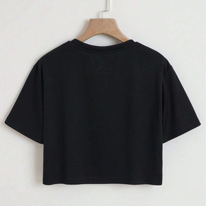 Factory Manufacture Material New Style Regular Fit Crew Neck Short Sleeve Streetwear <b>Crop</b> <b>Top</b> T-Shirt 100% Cotton Canvas Women - Product Image 2