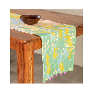 Unique Table Center Look 100% Cotton Embroidered Bohemian Yellow Leaf Table Runner 180 GSM 80 Inch India Decor UPS Private Label - Product Image 1