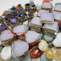Sous-verre de table en pierre naturelle (quartz rose, agate) plaqué or, fait main, motif cœur, style chakra, vente en gros, nouveauté