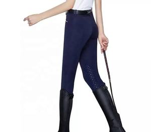 Pantalones de equitación de cintura alta para mujer, largos, de punto, de algodón y elastano, elásticos en cuatro direcciones, de color liso, con cierre de botón, personalizables. - Product Image 2