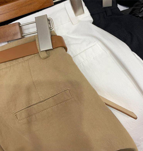 High Waist Loose Fit Men's <b>Shorts</b> Breathable Anti-Wrinkle Solid Dyed Casual Summer Fashion <b>Zipper</b> Fly Canvas Front 100% - Product Image 3