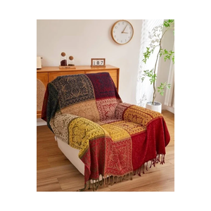 Manta Decorativa Tejida con Diseño Geométrico Tribal en Color Crema Beige, con Borlas en las Esquinas, para Silla, Sofá, Decoración Rústica para Sala de Estar - Product Image 6