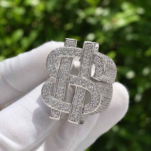Moissanite Dollar Sign <b>Ring</b> Iced Out Statement Jewelry Luxury Hip Hop <b>Ring</b> Sparkling Pave Fashion Gift for <b>Men</b> Women - Product Image 3