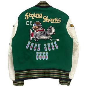 Chaqueta Universitaria Unisex Verde de Algodón con Parches Bordados Diseño Cross Country 1982 1983 1984 Vintage Letterman Cortavientos - Product Image 3