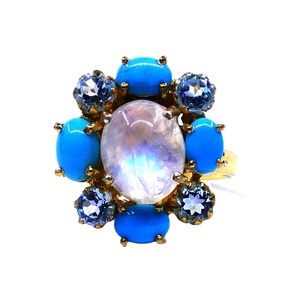 Anillo de Plata de Ley 925 para Mujer, Estilo Clásico, Chapado en Oro, Engaste Invisible, con Cianita, Turquesa, Blanco, Arcoíris, Aguamarina - Product Image 1