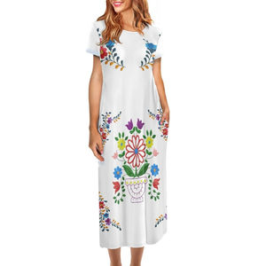 Robes mexicaines traditionnelles en coton, colorées, brodées, en dentelle crochet, à manches longues, vente en gros - Product Image 4