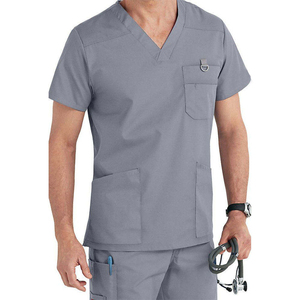 Men's Black V-Neck Scrub <b>Top</b> With Chest Pocket And Sleeve Patch Hospital Uniform Wear - Product Image 6