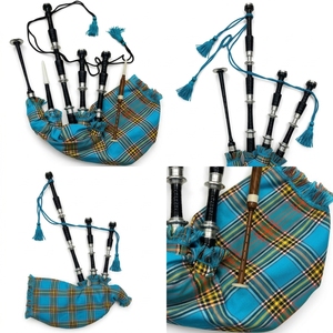 Gaita de celtas escocesa Anderson Ancient Tartan Great Highland, de tamaño completo, con monturas de plata y madera de palisandro turquesa, juego completo. - Product Image 4