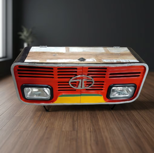 Banc de canapé de camion réplique avec coffre de rangement, fabriqué à partir de camion ancien et de bois, 135x40x48cm, meuble vintage avec rangement et assise - Product Image 2