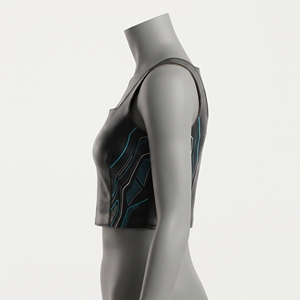 <b>Black</b> Leather <b>Crop</b> <b>Top</b> <b>Womens</b> Square Neck Sleeveless Turquoise Futuristic Line Print Side Panel Tank Vest 3D Puff Logo Wholesale - Product Image 3