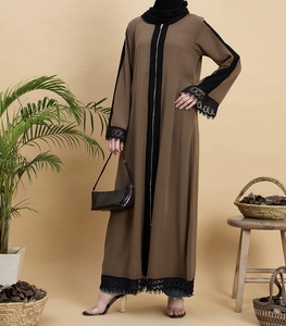 Nouvelle Robe Abaya Modeste Style 2026, Vêtement Islamique Ouvert sur le Devant, Longue Robe pour Femmes Musulmanes, Polyester, Col en V Floral, Look Élégant - Product Image 3