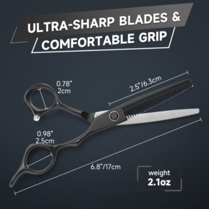 Tijeras de Peluquería Profesionales Harbor Industry, Acero Japonés 440C Negro Mate, 28 Dientes, Borde Convexo, Mango Largo, Hoja Afilada para Cortar y Entresacar Cabello - Product Image 2