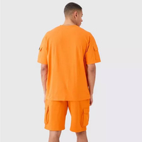Ensemble d'été homme : T-shirt et short décontracté en coton 100% léger, effet délavé, coupe oversize, avec logo