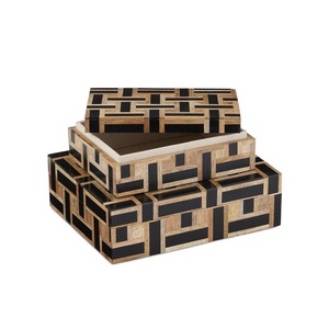 Boîte à Bijoux Décorative Rectangulaire en Bois Naturel Brun Noir, Organisateur de Bijoux, Boîte de Rangement pour la Maison, le Bureau, Thanksgiving - Product Image 1
