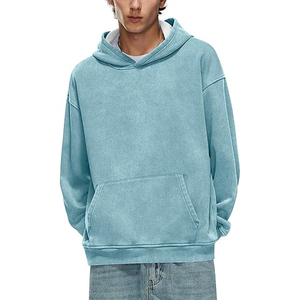 Sudadera con Capucha Azul Cielo Pastel, Estilo Vintage, Lavado Ácido, Corte Holgado para Hombre, Sudadera de Algodón Desgastado, Personalizable para Gimnasio - Product Image 2