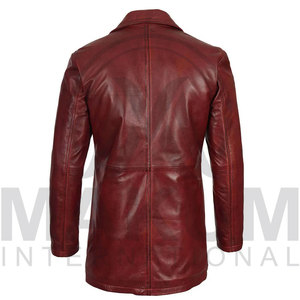 Manteau trench en cuir véritable vintage pour homme, respirant, en toile, pour l'hiver, décontracté, rouge, parmi les plus vendus - Product Image 2