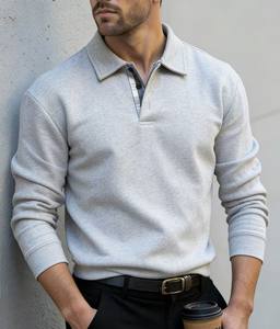 Chemise pour homme à col patchwork de couleur unie, col à carreaux unique, design tendance, style décontracté, idéale pour les sorties de loisirs - Product Image 1