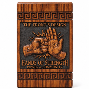 Wood Carved <b>Memorial</b> Urn Keepsake <b>Box</b> Engraved Tribute Ash Holder Hands of Strength Design Funeral Supply - Product Image 1