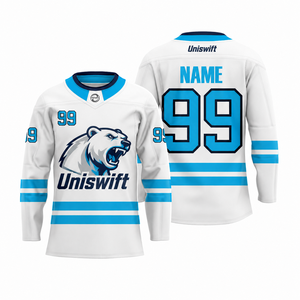เสื้อฮอกกี้น้ำแข็งสั่งทำจำนวนมาก ดีไซน์ใหม่ พิมพ์ลายแบบซับลิเมชั่น คุณภาพสูง โพลีเอสเตอร์ 100% สำหรับการแข่งขัน ทรงปกติ - Product Image 3