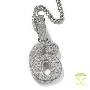 Collier pendentif Moissanite 8 en gros, design numéro entièrement serti de pierres étincelantes et chaîne cubaine, style statement - Product Image 4