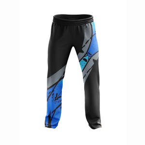 LAMA INDUSTRIES Pantalon de survêtement pour homme noir et bleu, coupe droite, imprimé croisé, taille élastique, décontracté, léger, lin/coton, printemps - Product Image 1