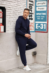 Conjunto deportivo para hombre, corte ajustado, con capucha, tela suave y transpirable, mezcla de algodón, pantalones jogger con cintura elástica, ligero, informal, para gimnasio y deporte. - Product Image 4