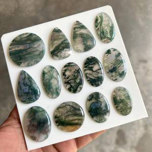 Lot en gros de cabochons d'agate mousse naturelle, pierres précieuses vertes dendritiques en vrac pour la fabrication de bijoux, pendentifs, bagues, boucles d'oreilles, DIY - Product Image 1