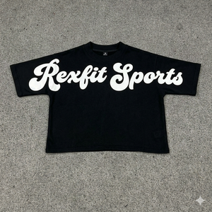 REXFIT SPORTS Camiseta Negra de Moda para Hombre con Lavado Ácido, Oversize, de Algodón, Cuello Redondo, Estilo Urbano, Personalizada - Product Image 2