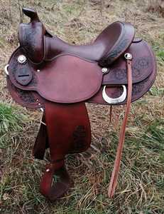 Western Leather Horse Saddle With Tooled Design And <b>Silver</b> Conchos Brown Durable English Australian Style Saddles Cheap Price - Product Image 5