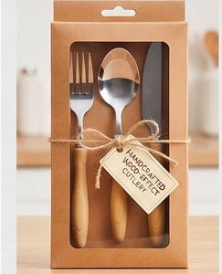 Ensemble de couverts minimalistes avec manche en bois, tête en acier inoxydable poli miroir, passe au lave-vaisselle, pour mariages et événements - Product Image 5