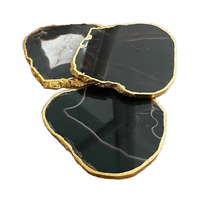 Sous-verre en Agate Noire Naturelle Polie de Luxe avec Bordure Dorée, Écologique, Haute Qualité, 3,4-5 Pouces – Cadeau de Noël – Meilleures Ventes