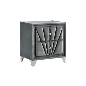 Comodino Rivestito in Tessuto Grigio con 2 Cassetti - Product Image 1