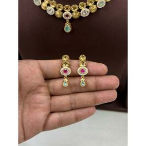 Indian Ethnic Artificial <b>Jewellery</b>-Kriti Chorski <b>Gold</b> Plated Delicate Necklace <b>Set</b> - Product Image 3