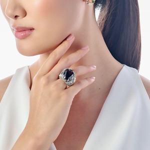 Anillo de cóctel de morganita de lujo para mujer con perlas de agua dulce y detalles de diamantes, diseño de flor en plata 925, joyería para fiesta. - Product Image 2