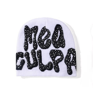 Bonnets tricotés personnalisés avec strass, couleur sur mesure, imprimés, style urbain, pour l'hiver, chauds, casquettes de rue, OEM/ODM - Product Image 4