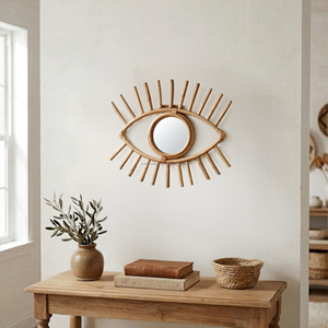 Miroir mural rond en rotin fait main AG Elements, style bohème, décoration de mariage, décoration pour salon, chambre à coucher, salle de bain - Product Image 5