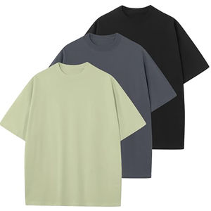 T-shirt unisexe en coton pour homme, coupe ample, col rond, manches courtes, couleur unie, style streetwear, tissu épais - Product Image 3