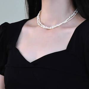 Collar de Perlas Barrocas, Cadena para Clavícula con Forma Natural, Gargantilla con Diseño de Doble y Múltiples Capas, Estilo Retro Artístico - Product Image 1