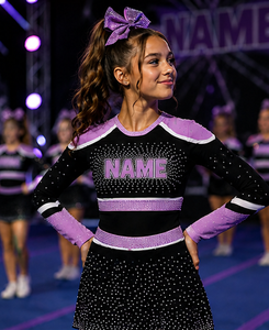 Ensemble d'uniformes de cheerleading personnalisés en strass respirants, bicolores noir et rouge, en spandex durable, tenue professionnelle pour équipe de compétition - Product Image 6