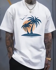 เสื้อยืด Unset Vibes Unisex (Palm Trees Ocean Breeze) สีขาว แขนสั้น คอกลม ฤดูร้อน ทรงปกติ |   มินิมอลลิสต์ - Product Image 1