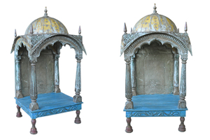 Haswani Handicrafts Hand Carved Wooden Temple <b>Mandir</b> Traditional Dome Design Pooja <b>Mandir</b> Antique Finish Home Shrine - Product Image 3