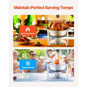 2 Pack 5 Qt Round Stainless Steel Chafing Dish Set Full-Size <b>Pan</b> Silver Buffet Tableware for Parties & Decorations - Product Image 3