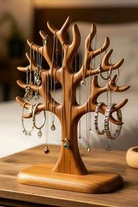 Décoration de Noël en bois en forme de pin, pour table, artisanat d'intérieur, style moderne, petite taille, lumières LED chaudes à piles - Product Image 2