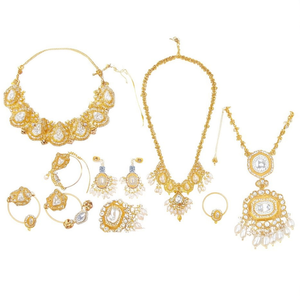 Ensemble de bijoux fins pour femmes JeweleMarket Premium 10575747WH, collier semi-bridal plaqué or avec perles Kundan, pour un usage quotidien - Product Image 1