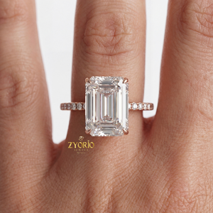 <b>Emerald</b> Cut Zircon Engagement <b>Ring</b> <b>Silver</b> Plated Pave Band Trendy Women's Wedding <b>Ring</b> for Gift Party & Anniversary - Product Image 3