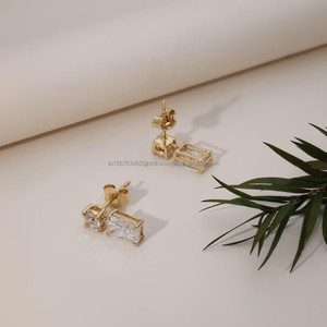 Pendientes de Diamantes Cultivados en Laboratorio, Corte Radiante y Redondo, en Oro Amarillo, Elegantes Pendientes Colgantes, Joyería Nupcial de Lujo, Regalo para Mujer - Product Image 2